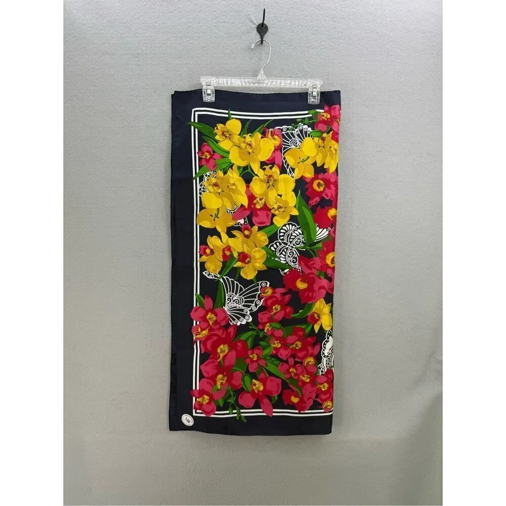 Mantero Collection Silk Scarf Floral Butterflies Orchids 34x34